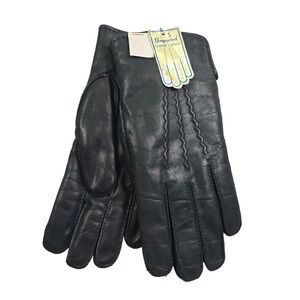 Vintage Genuine Leather Gloves Mens Small Black Faux Fur Lined Dress Biker Moto